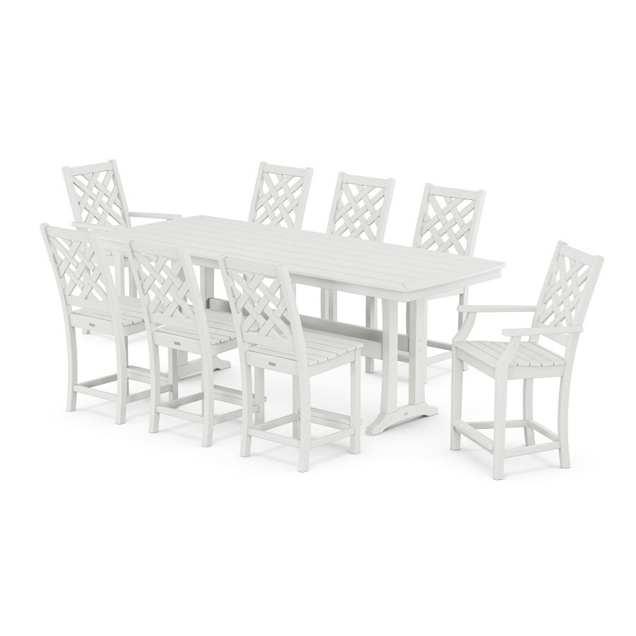 POLYWOOD Wovendale 9-Piece Counter Set with Trestle Legs in White