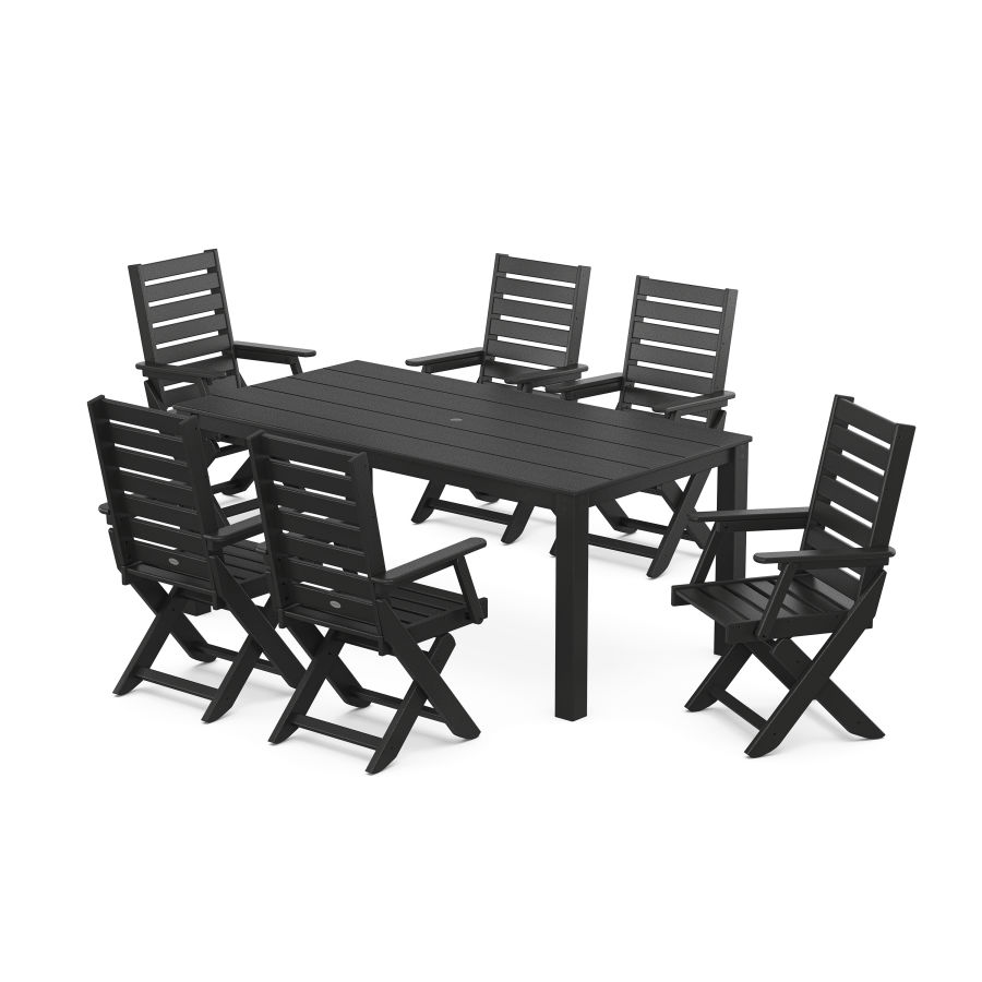 POLYWOOD Captain Folding Chair 7-Piece Parsons Dining Set in Black