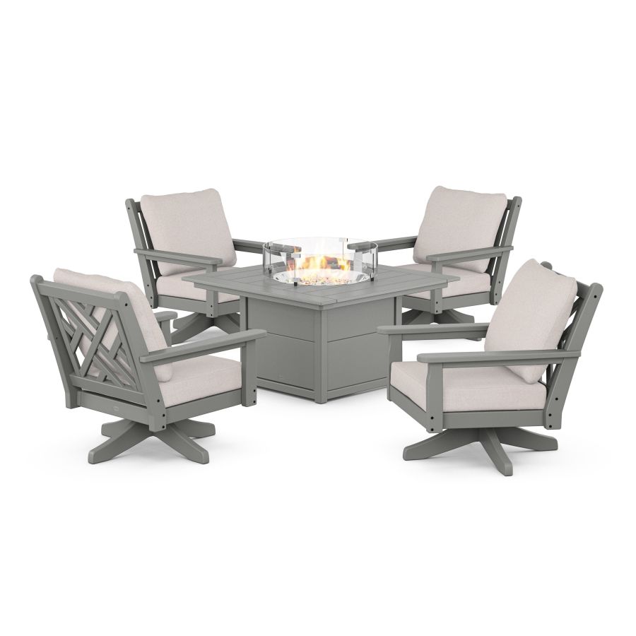 POLYWOOD Chippendale 5-Piece Deep Seating Swivel Conversation Set with Fire Pit Table