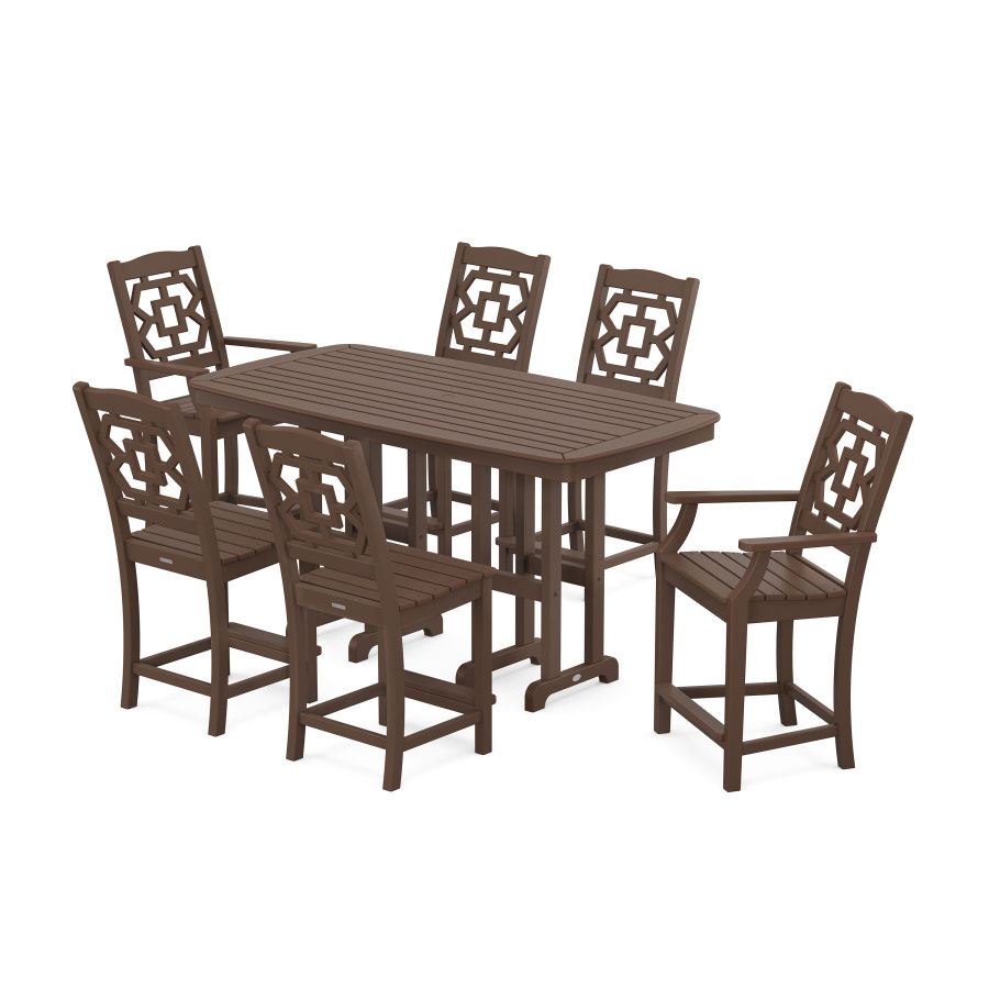POLYWOOD Chinoiserie 7-Piece Counter Set in Mahogany