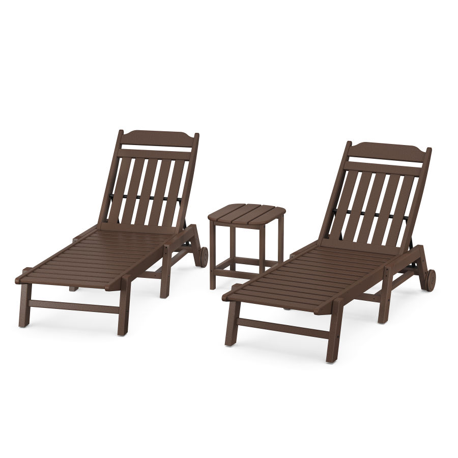 POLYWOOD Country Living 3-Piece Chaise Set with Wheels in Mahogany