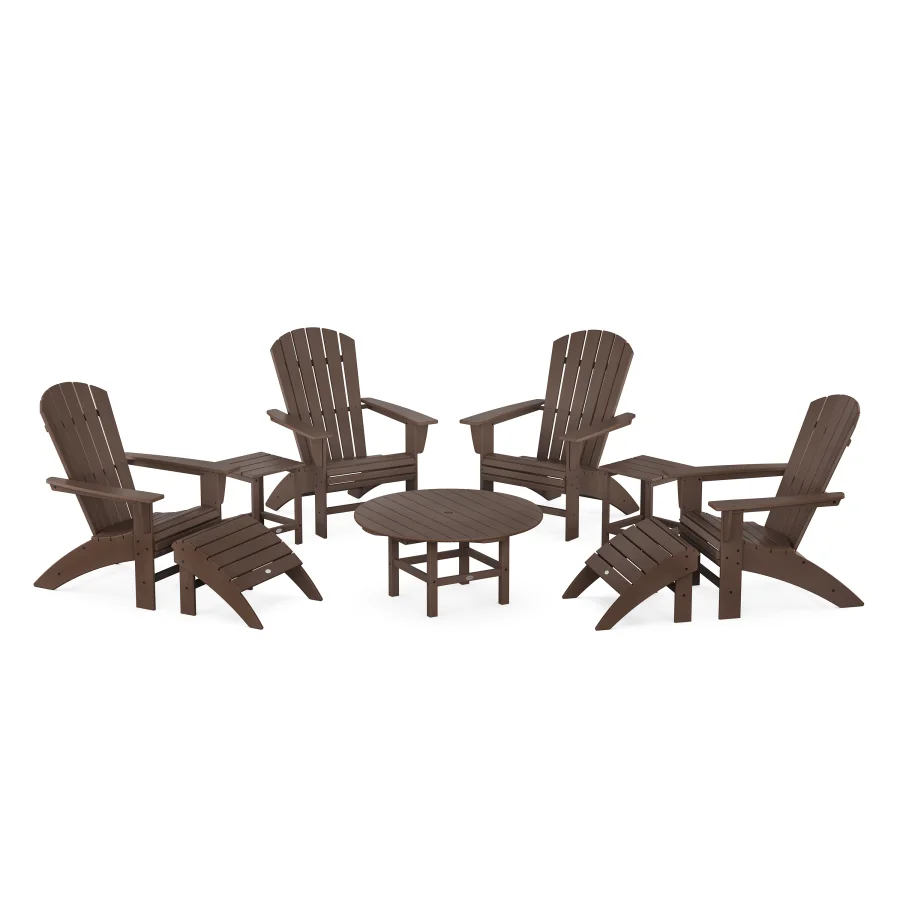 POLYWOOD Nautical Curveback Adirondack Chair 9-Piece Conversation Set in Mahogany