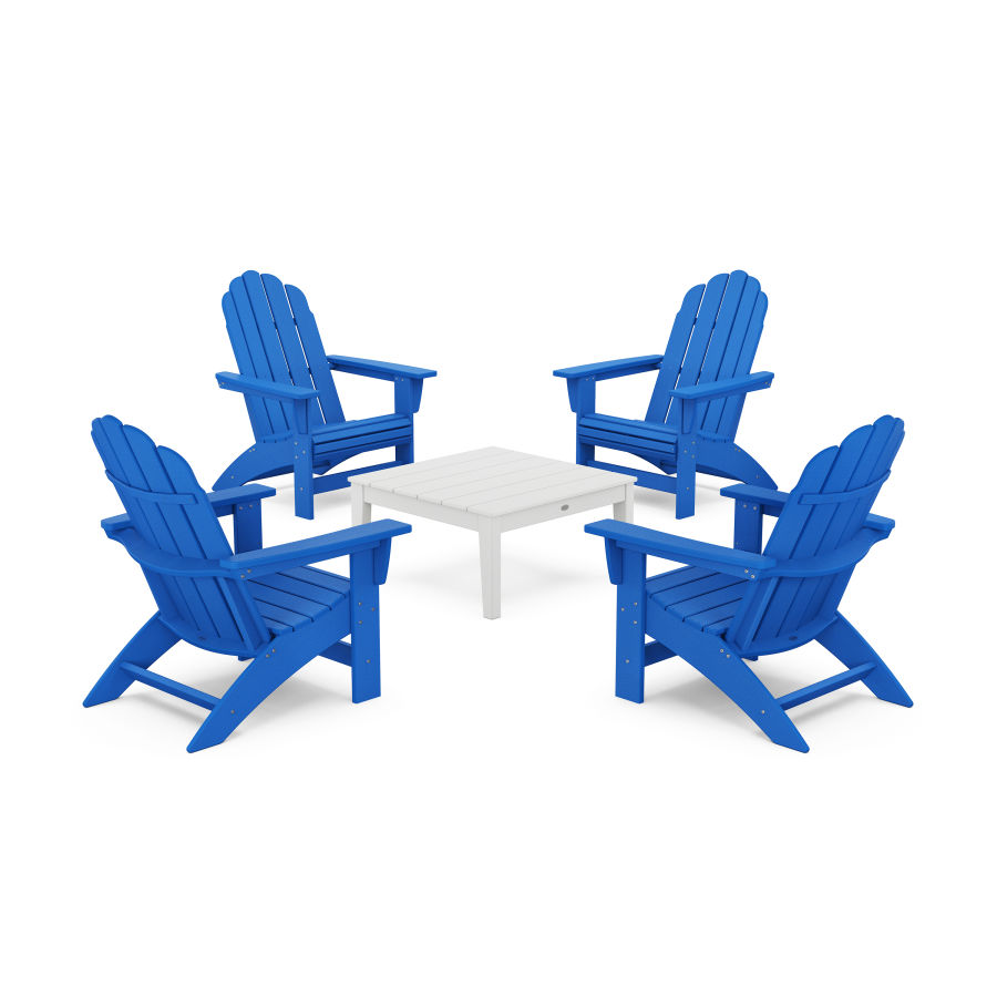 POLYWOOD 5-Piece Vineyard Grand Adirondack Chair Conversation Group in Pacific Blue / White