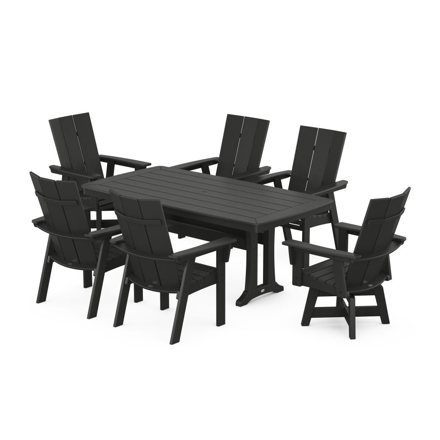 POLYWOOD Modern Adirondack Swivel Chair 7-Piece Dining Set with Trestle Legs in Black