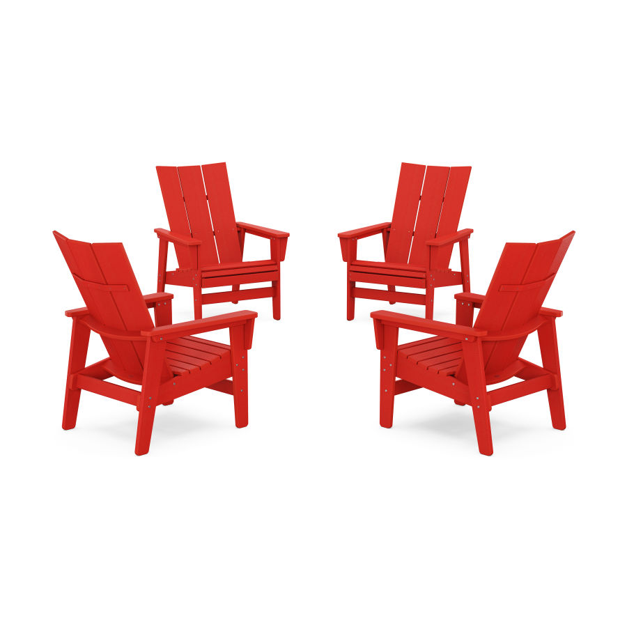 POLYWOOD 4-Piece Modern Grand Upright Adirondack Chair Conversation Set in Sunset Red