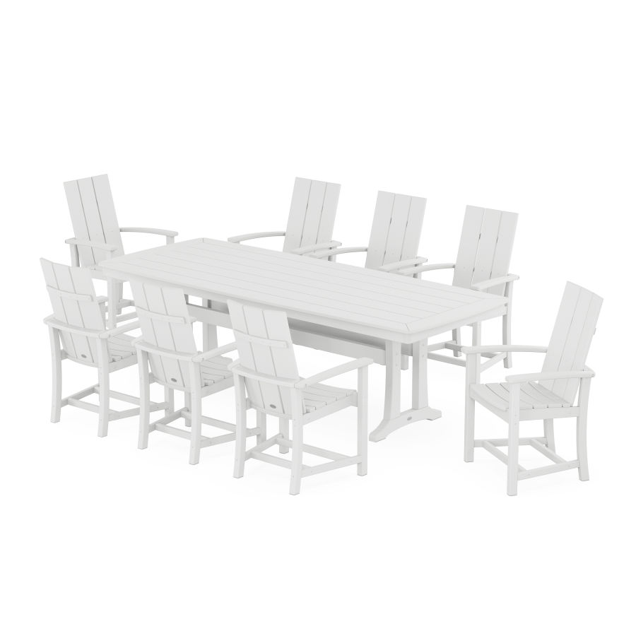 POLYWOOD Modern Adirondack 9-Piece Dining Set with Trestle Legs in White