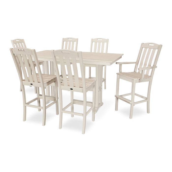Yacht Club 7-Piece Farmhouse Trestle Bar Set
