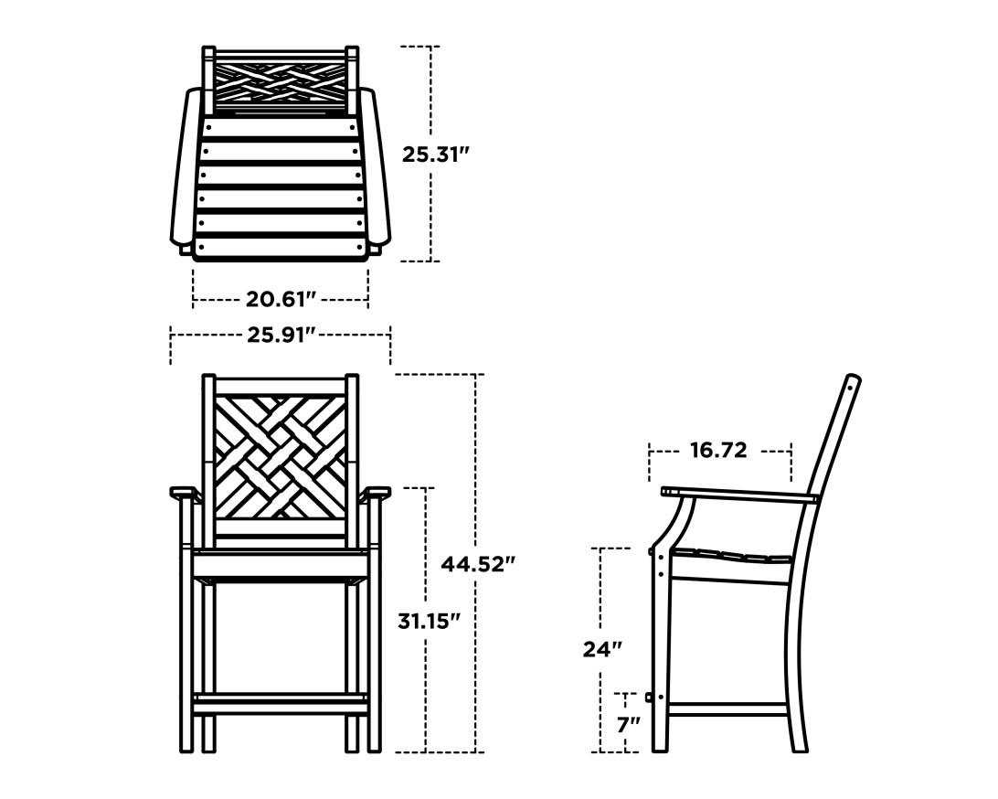 Dimensions for Wovendale Counter Arm Chair
