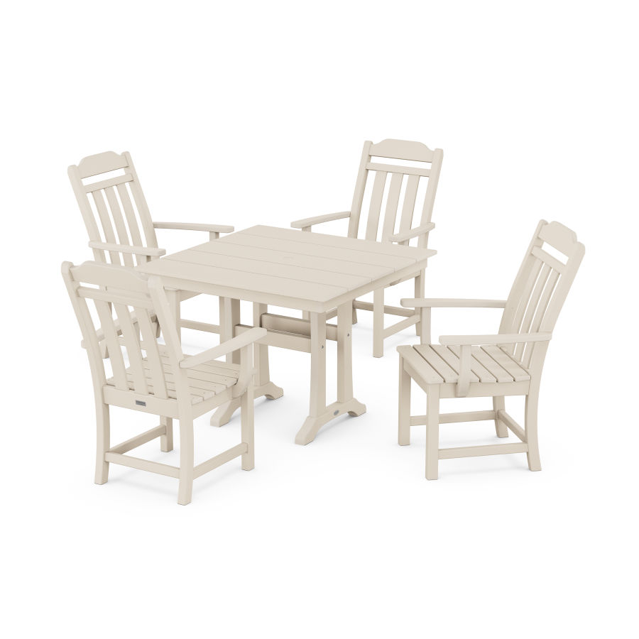 POLYWOOD Country Living 5-Piece Farmhouse Dining Set with Trestle Legs in Sand