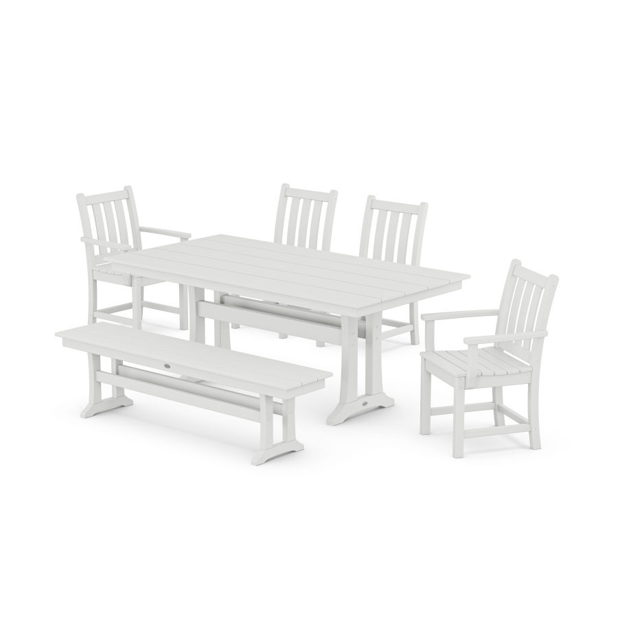 POLYWOOD Traditional Garden 6-Piece Farmhouse Dining Set With Trestle Legs in White