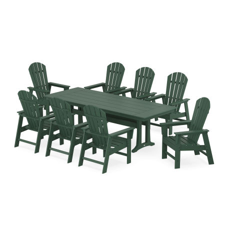 South Beach 9-Piece Farmhouse Dining Set with Trestle Legs in Green