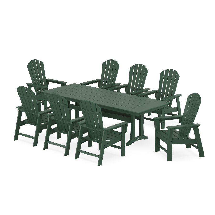POLYWOOD South Beach 9-Piece Farmhouse Dining Set with Trestle Legs in Green