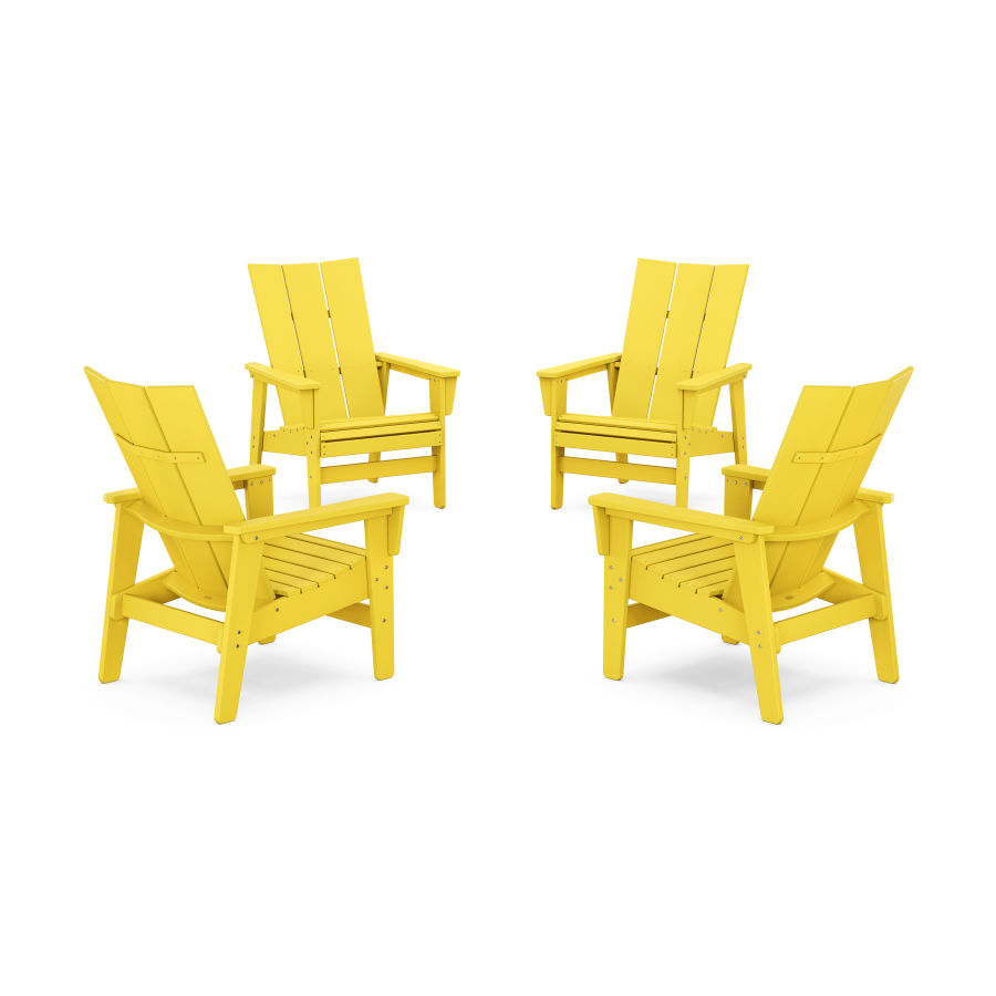 POLYWOOD 4-Piece Modern Grand Upright Adirondack Chair Conversation Set in Lemon