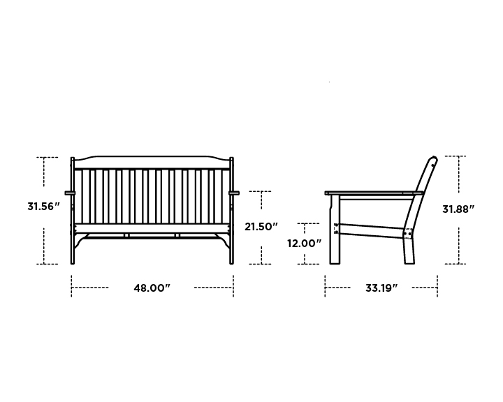 Dimensions for Vineyard Loveseat Frame