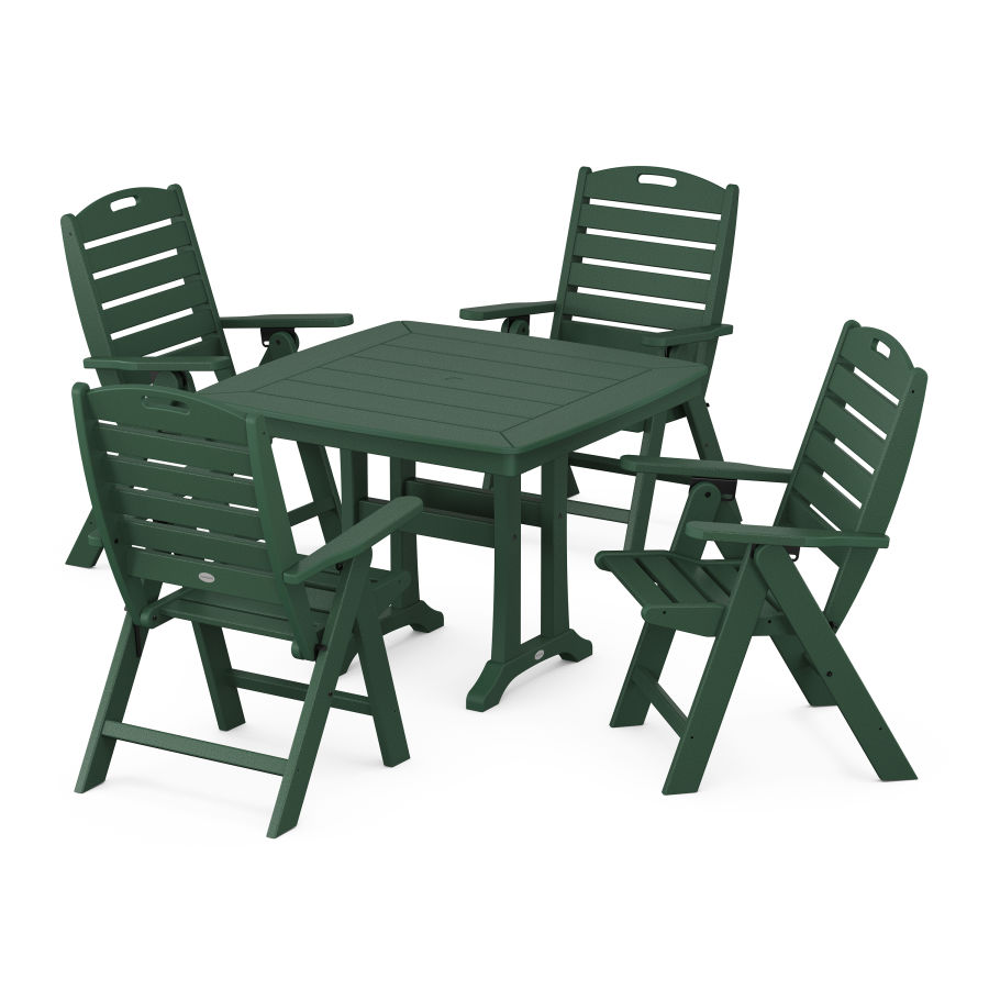 POLYWOOD Nautical Folding Highback Chair 5-Piece Dining Set with Trestle Legs in Green