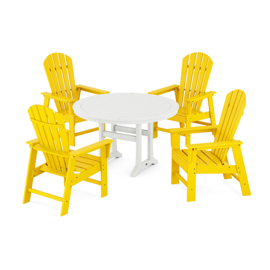 POLYWOOD South Beach 5-Piece Round Dining Set with Trestle Legs in Lemon / White