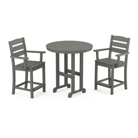 Lakeside 3-Piece Round Farmhouse Arm Chair Counter  Set in Slate Grey