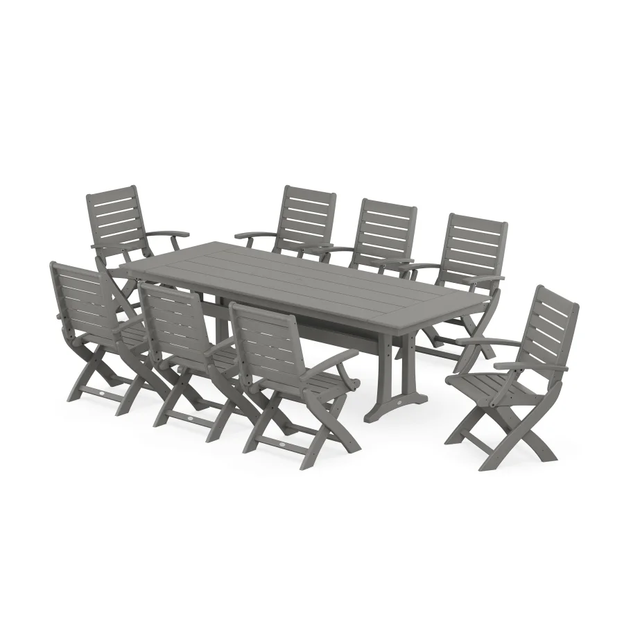 POLYWOOD Signature Folding 9-Piece Farmhouse Trestle Dining Set with Trestle Legs