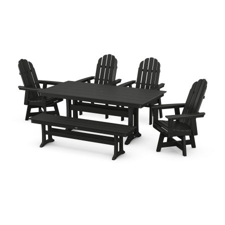 Vineyard 6-Piece Farmhouse Trestle Swivel Dining Set with Bench in Black