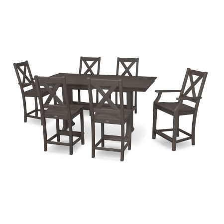 POLYWOOD Braxton 7-Piece Farmhouse Trestle Counter Set in Vintage Finish