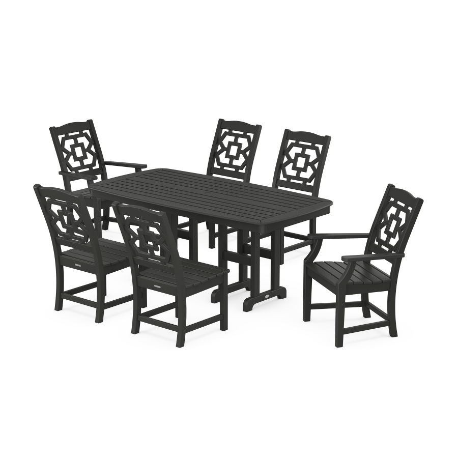 POLYWOOD Chinoiserie 7-Piece Dining Set in Black