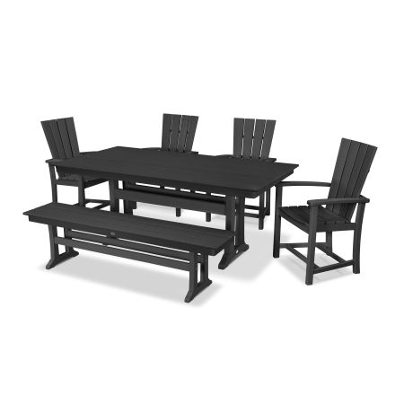 Quattro 6-Piece Farmhouse Dining Set with Bench in Black