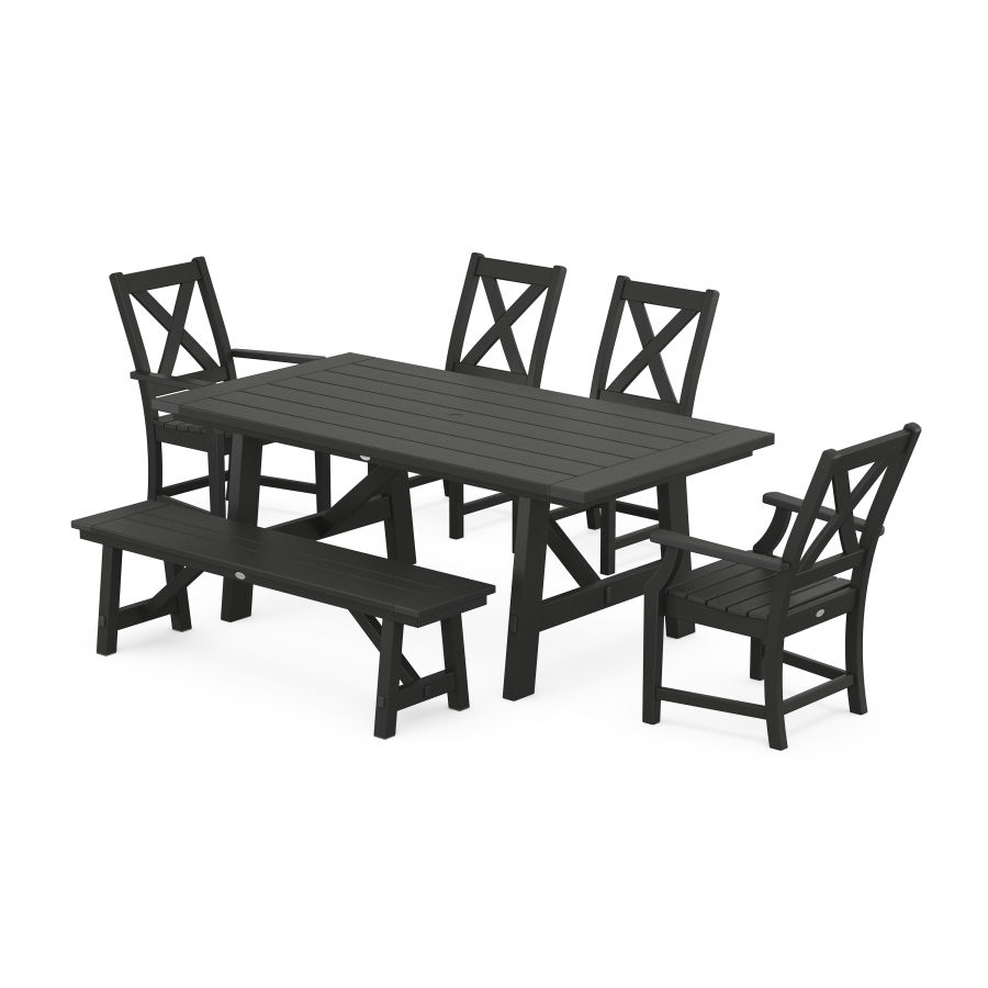 POLYWOOD Braxton 6-Piece Rustic Farmhouse Dining Set With Trestle Legs in Black