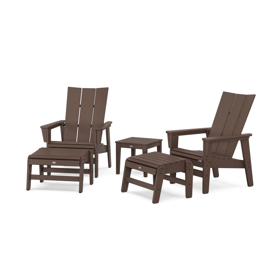 POLYWOOD 5-Piece Modern Grand Upright Adirondack Set with Ottomans and Side Table in Mahogany
