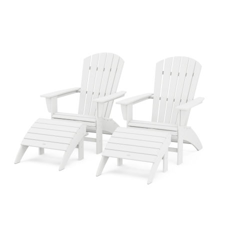 Nautical Curveback Adirondack Chair 4-Piece Set with Ottomans in White