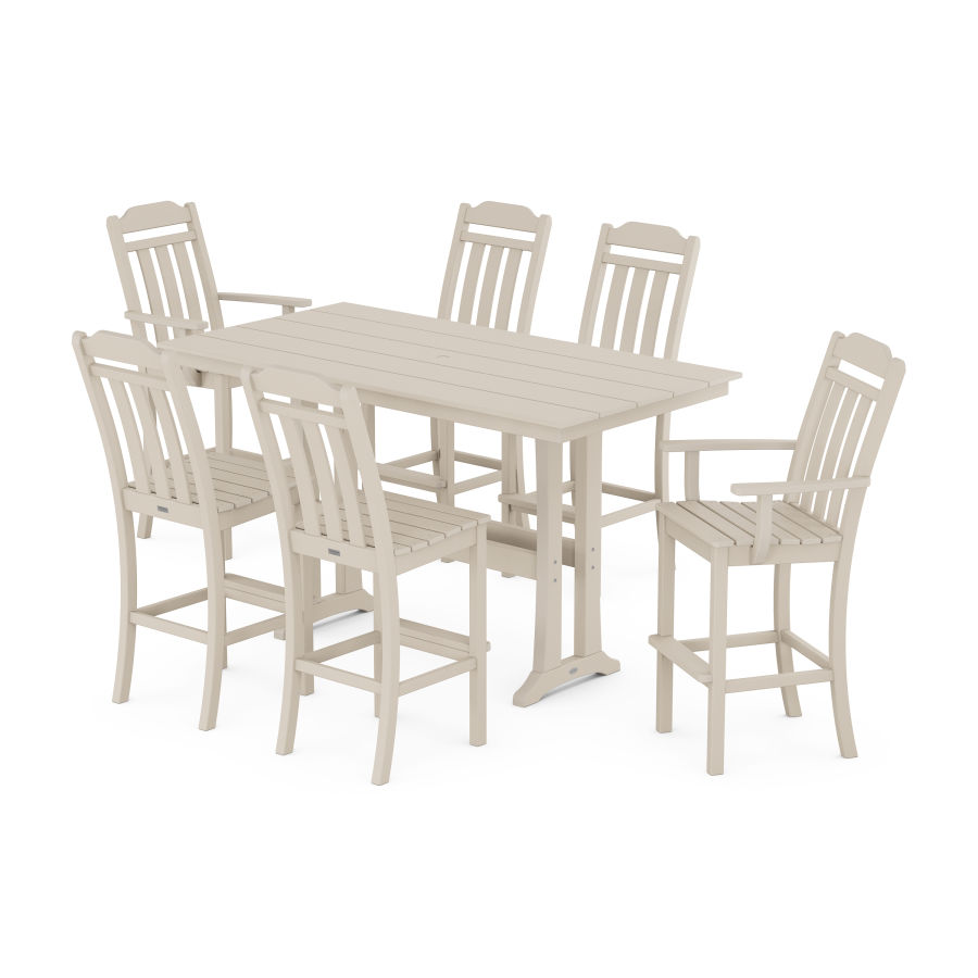 POLYWOOD Country Living 7-Piece Farmhouse Bar Set with Trestle Legs in Sand
