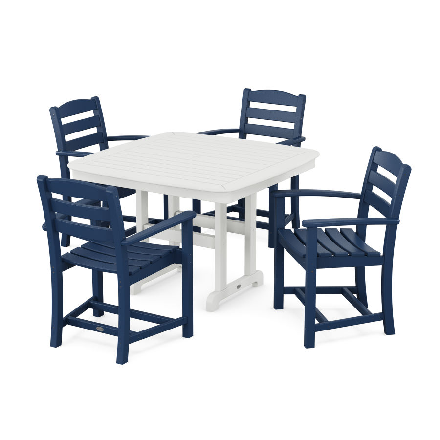 POLYWOOD La Casa Café 5-Piece Dining Set with Trestle Legs in Navy / White