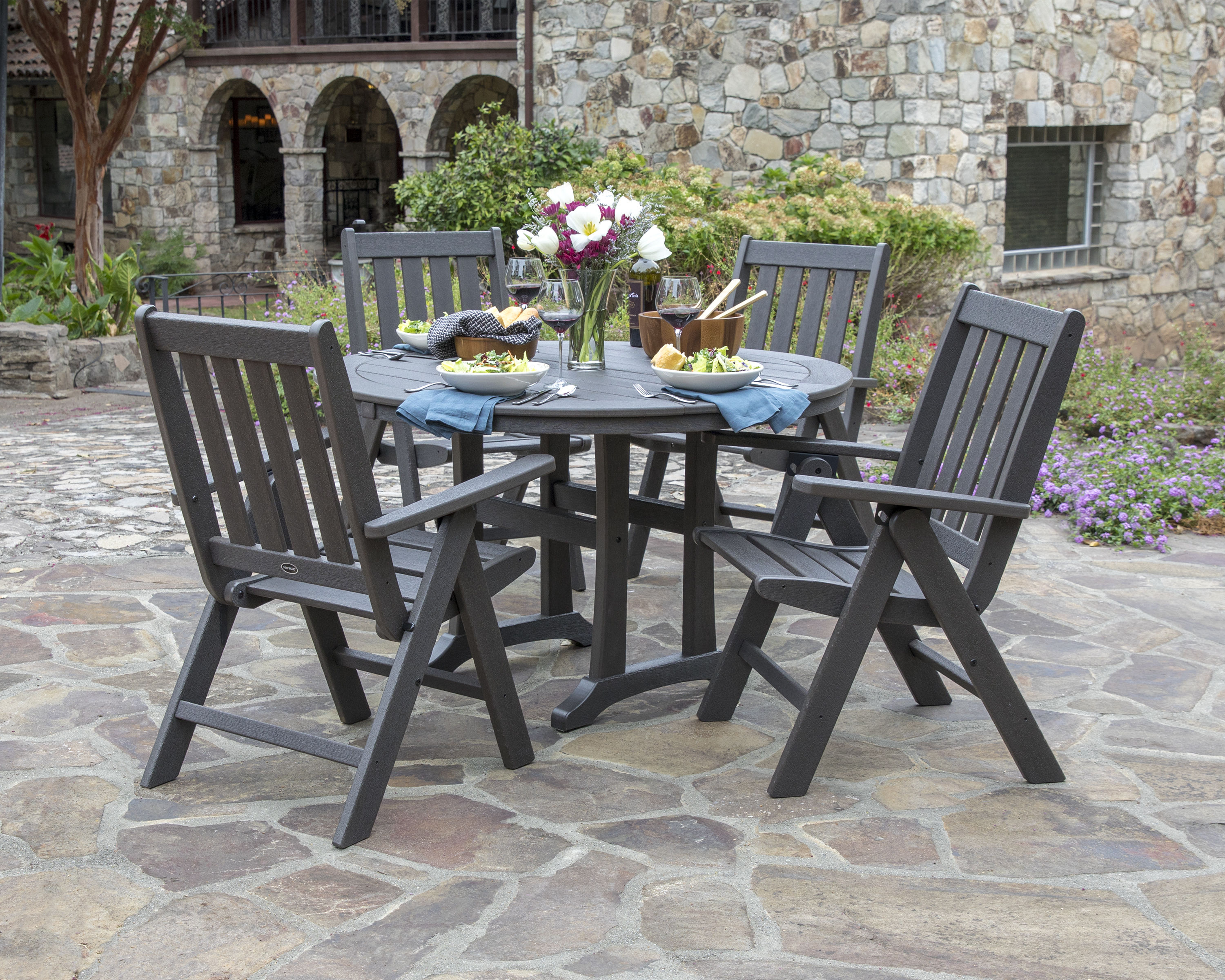 POLYWOOD® Nautical Trestle 48" Round Dining Table in Vintage Finish