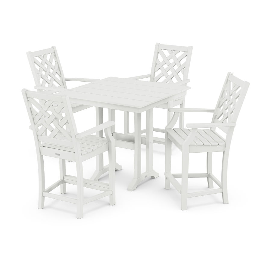 POLYWOOD Wovendale 5-Piece Farmhouse Counter Set with Trestle Legs in White