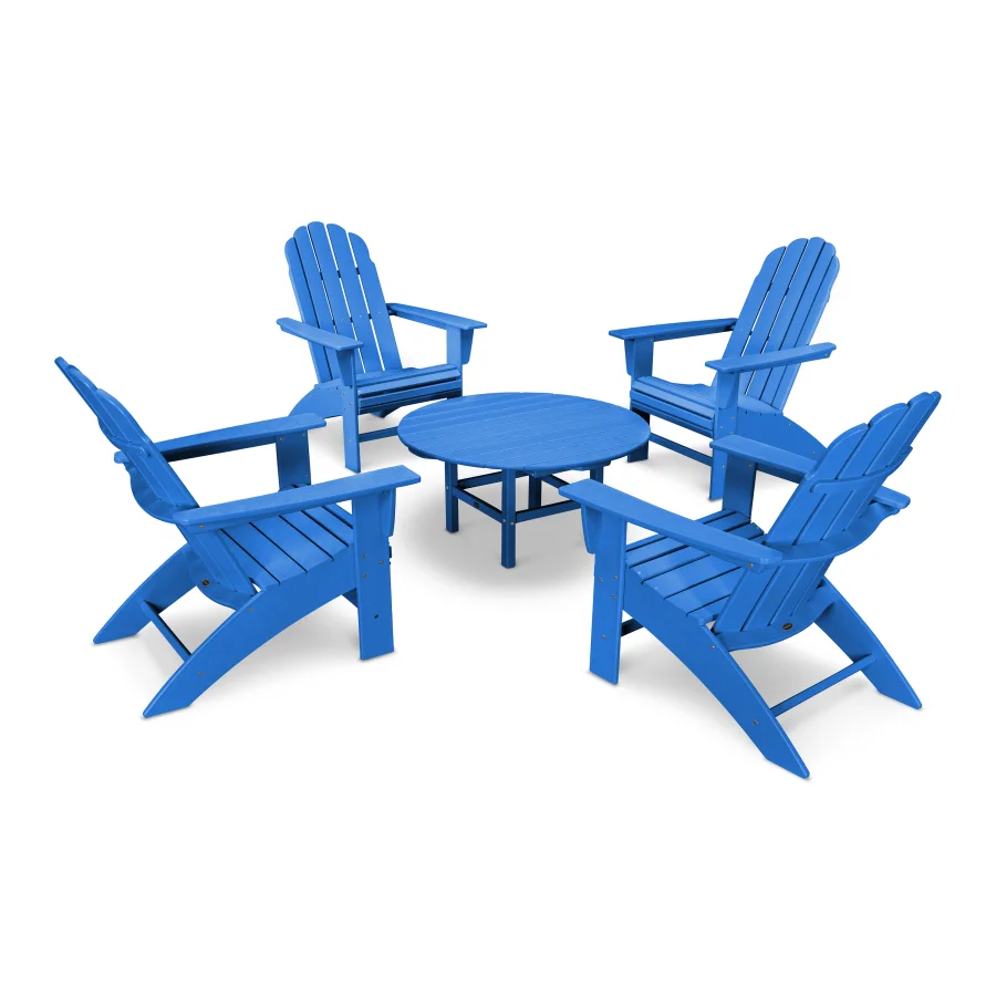 POLYWOOD Vineyard 5-Piece Curveback Adirondack Set in Pacific Blue