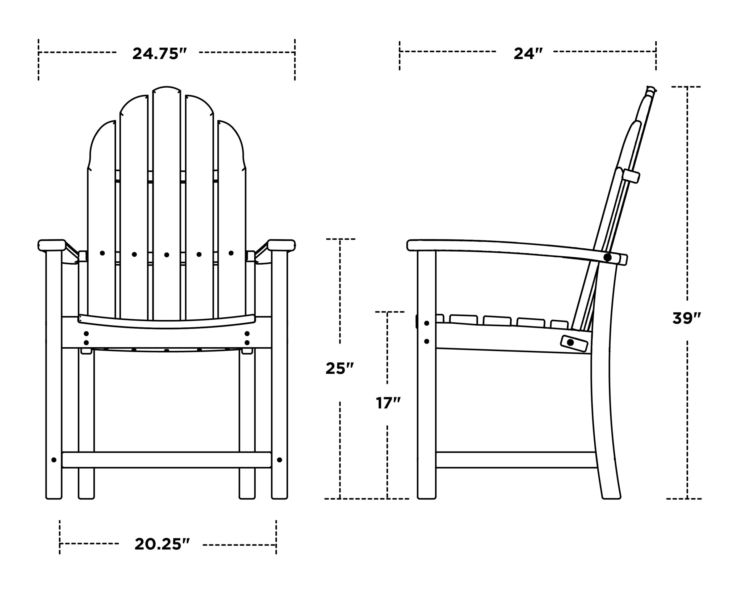 Dimensions for Classic Upright Adirondack Chair