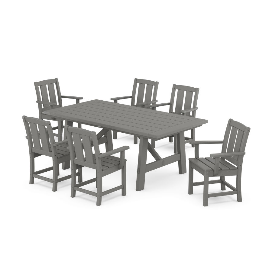 POLYWOOD Mission Arm Chair 7-Piece Rustic Farmhouse Dining Set in Slate Grey