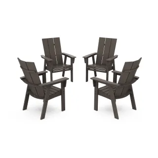 POLYWOOD Modern 4-Piece Curveback Upright Adirondack Conversation Set in Vintage Finish