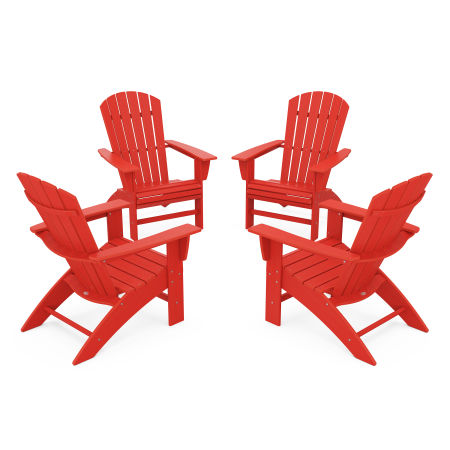 POLYWOOD 4-Piece Nautical Curveback Adirondack Chair Conversation Set in Sunset Red