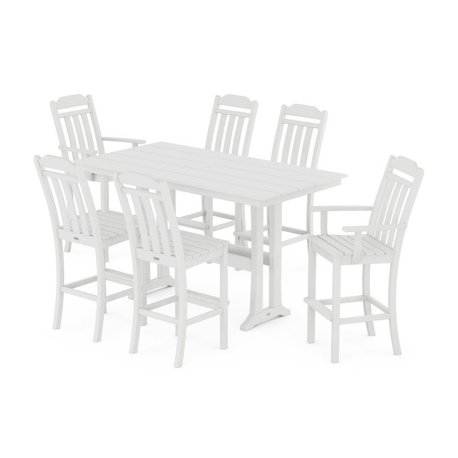 POLYWOOD Country Living 7-Piece Farmhouse Bar Set with Trestle Legs in White
