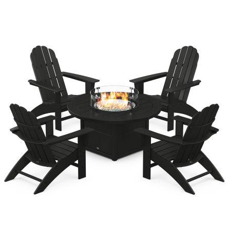 Vineyard Curveback Adirondack 5-Piece Conversation Set with Fire Pit Table in Black