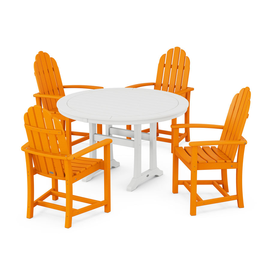 POLYWOOD Classic Adirondack 5-Piece Round Dining Set with Trestle Legs in Tangerine / White