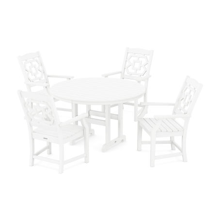 Chinoiserie 5-Piece Round Farmhouse Dining Set in White