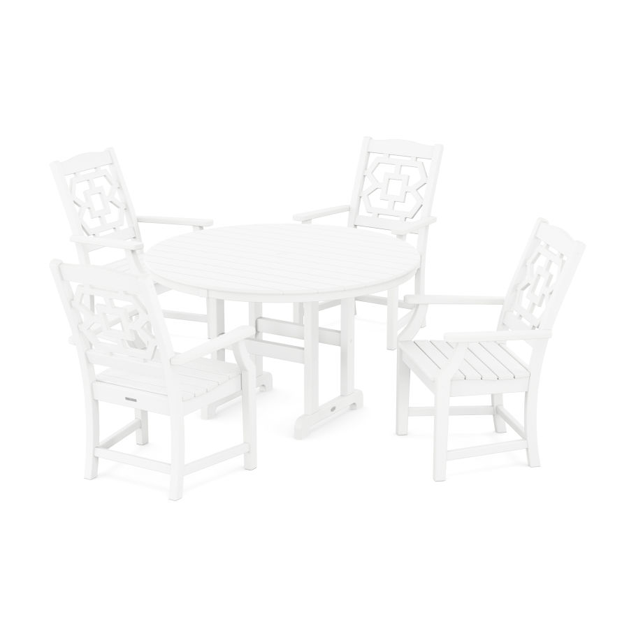 POLYWOOD Chinoiserie 5-Piece Round Farmhouse Dining Set in White