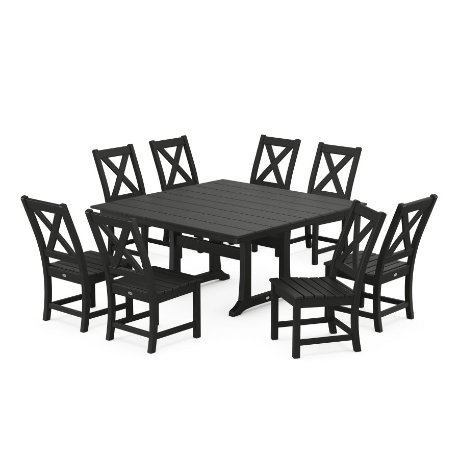 POLYWOOD Braxton Side Chair 9-Piece Farmhouse Dining Set in Black