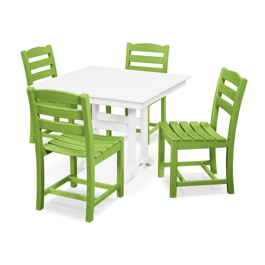 POLYWOOD La Casa Café 5-Piece Farmhouse Trestle Side Chair Dining Set in Lime / White