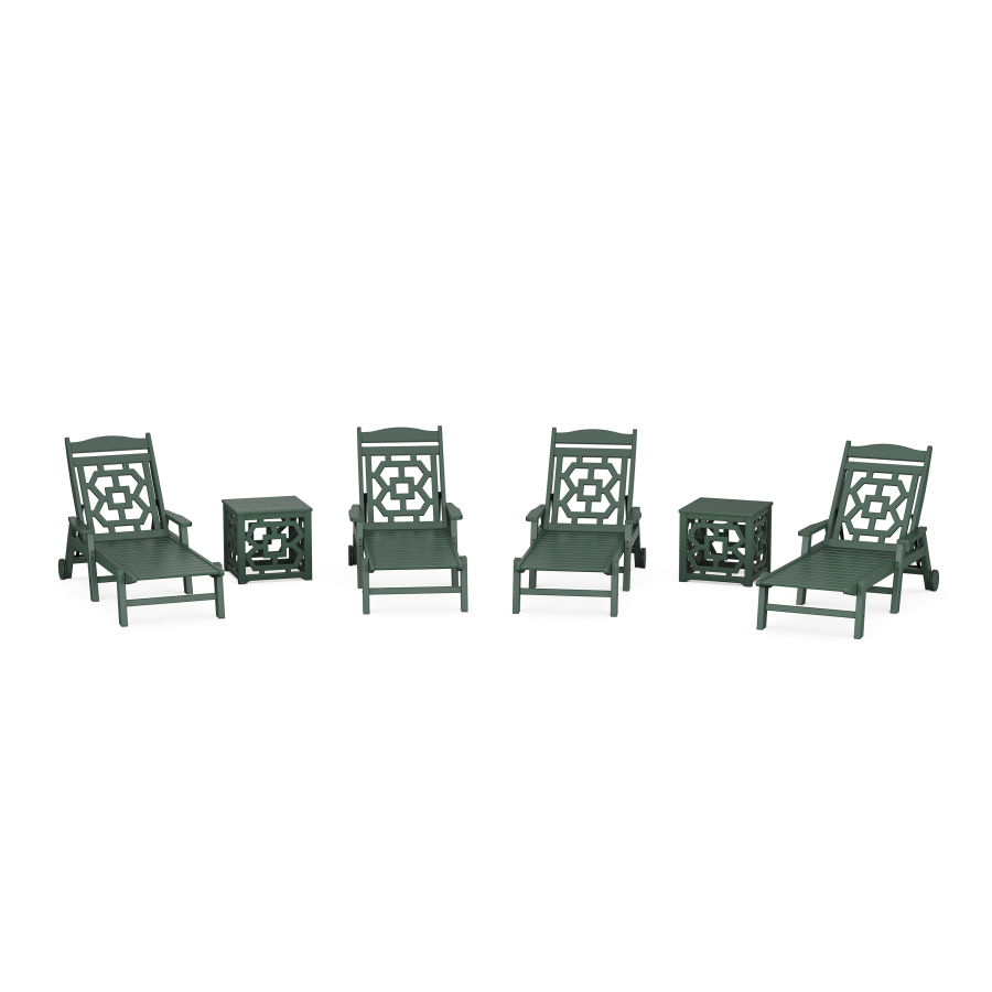 POLYWOOD Chinoiserie 6-Piece Chaise Set in Green
