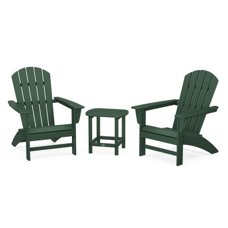 Nautical 3-Piece Adirondack Set with South Beach 18" Side Table in Green