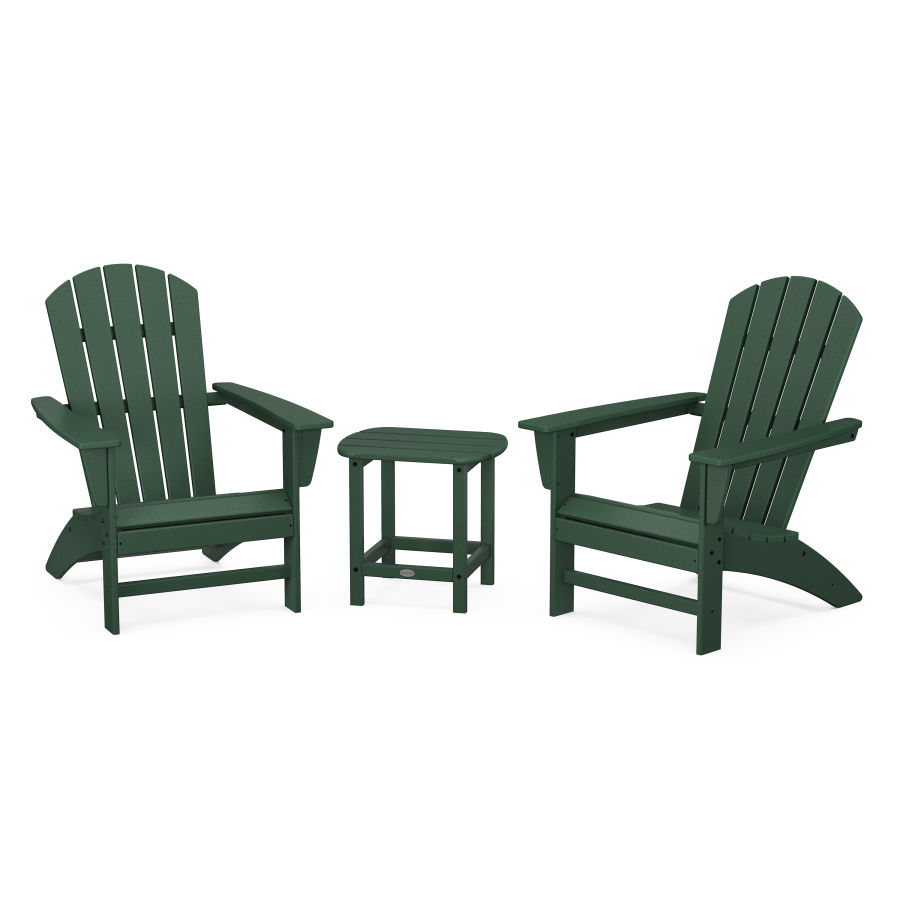 POLYWOOD Nautical 3-Piece Adirondack Set with South Beach 18" Side Table in Green