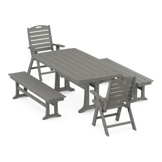 Nautical Highback Chair 5-Piece Dining Set with Trestle Legs and Benches