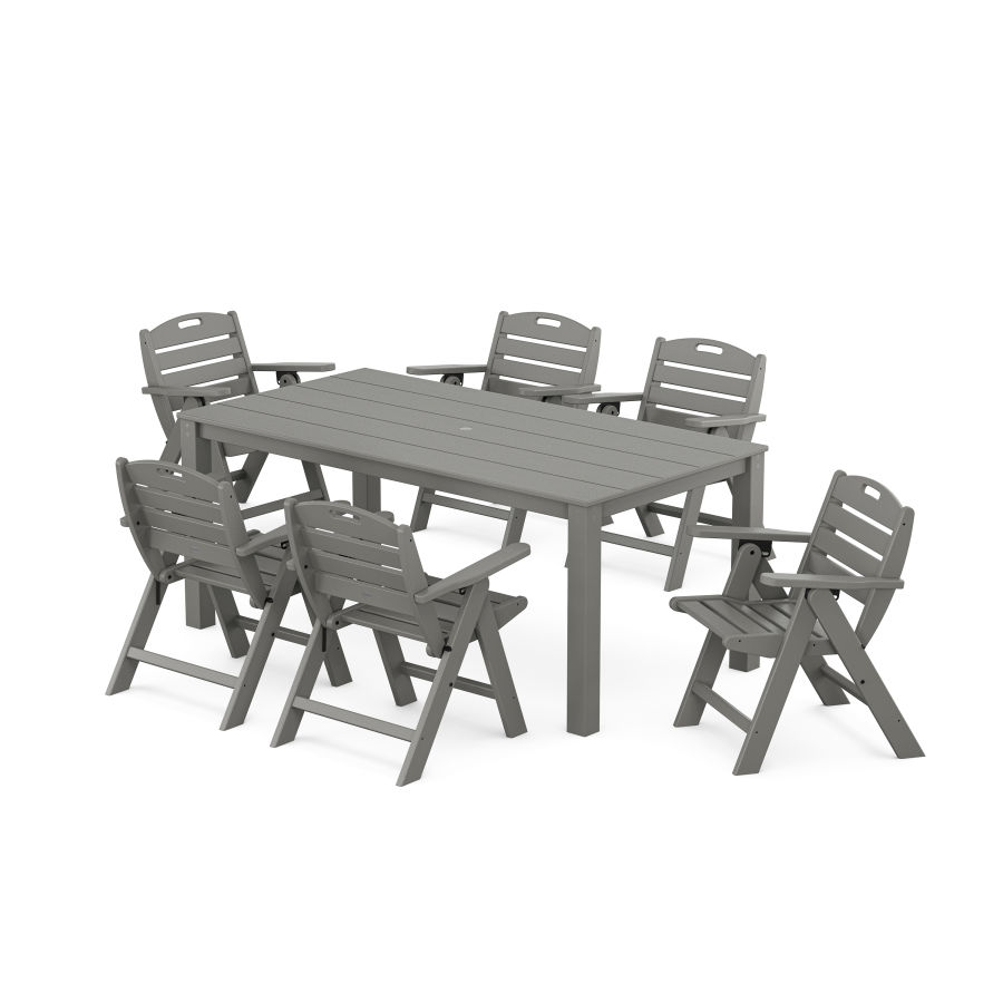 POLYWOOD Nautical Folding Lowback Chair 7-Piece Parsons Dining Set in Slate Grey